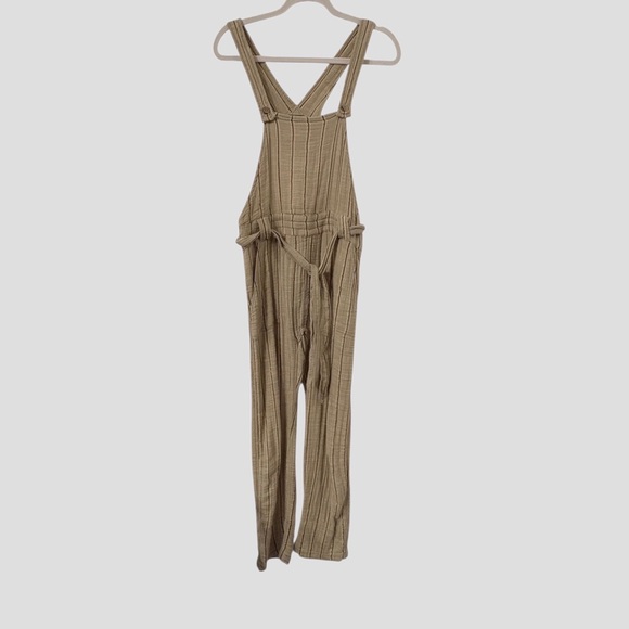 FREE PEOPLE -ONE BALLAST STRIPED GAUZE COTTON HOBO DISTRESSED OVERALLS J… - Picture 2 of 16